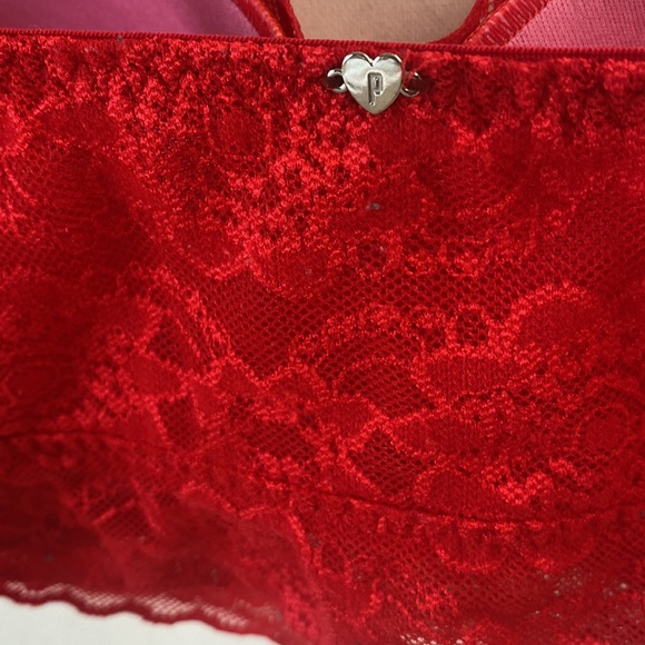 (A55) Victorias Secret PINK Lace Padded Push Up Bralette Bra Red, Sz L DD)/G(DD) - Picture 6 of 10